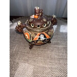 Vtg Hand Painted Ceramic Satsuma Foo Dogs Moriage Footed Incense Burner - Japan